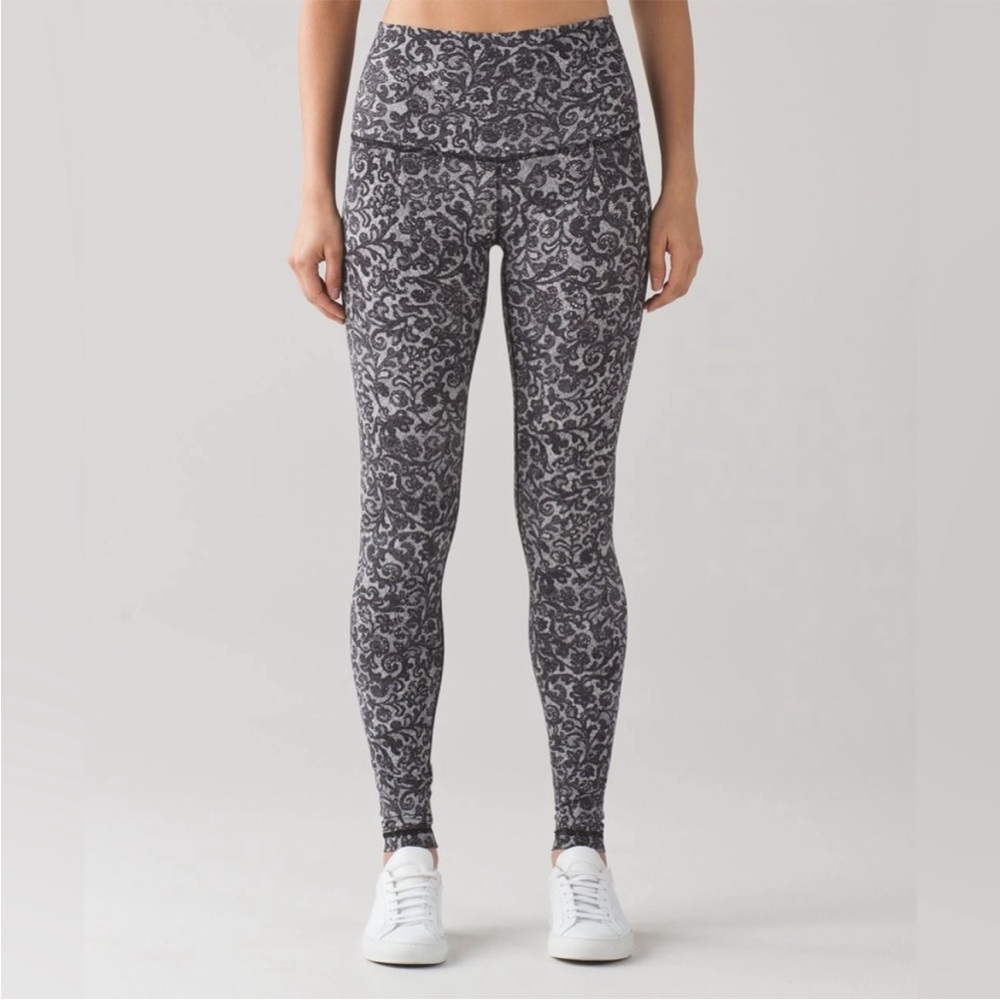 Lululemon Athletica Charcoal and Black Floral Leggings